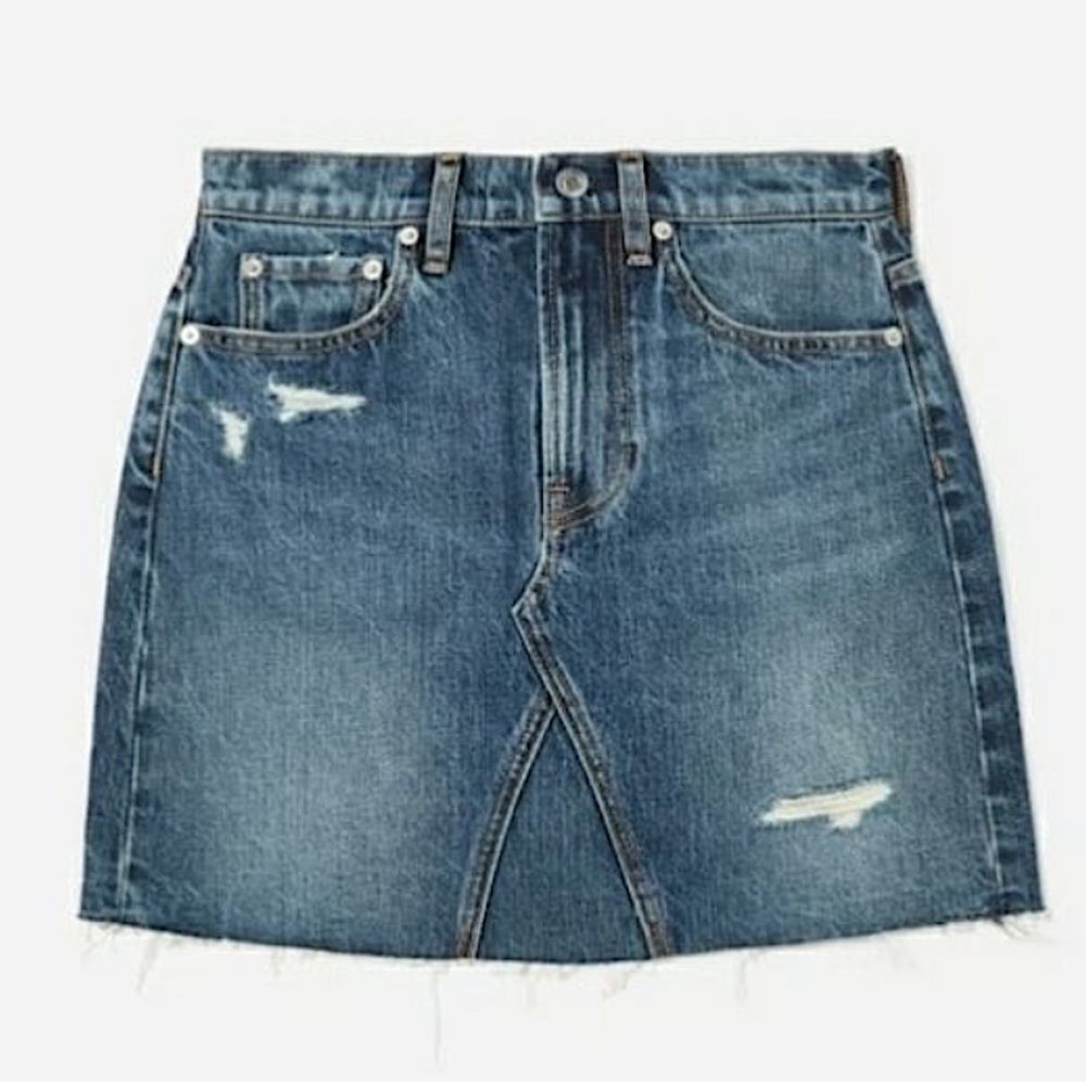 Everlane The Denim Reconstructed Mini Skirt Raw Hem Size 25